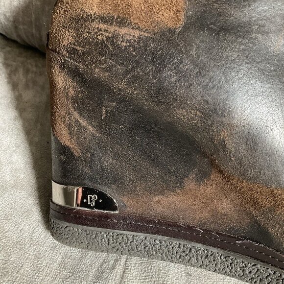 Donald J Pliner Booties 7.5M Daphne Brown Leather Wedge Suede Distressed Leather - Picture 5 of 14